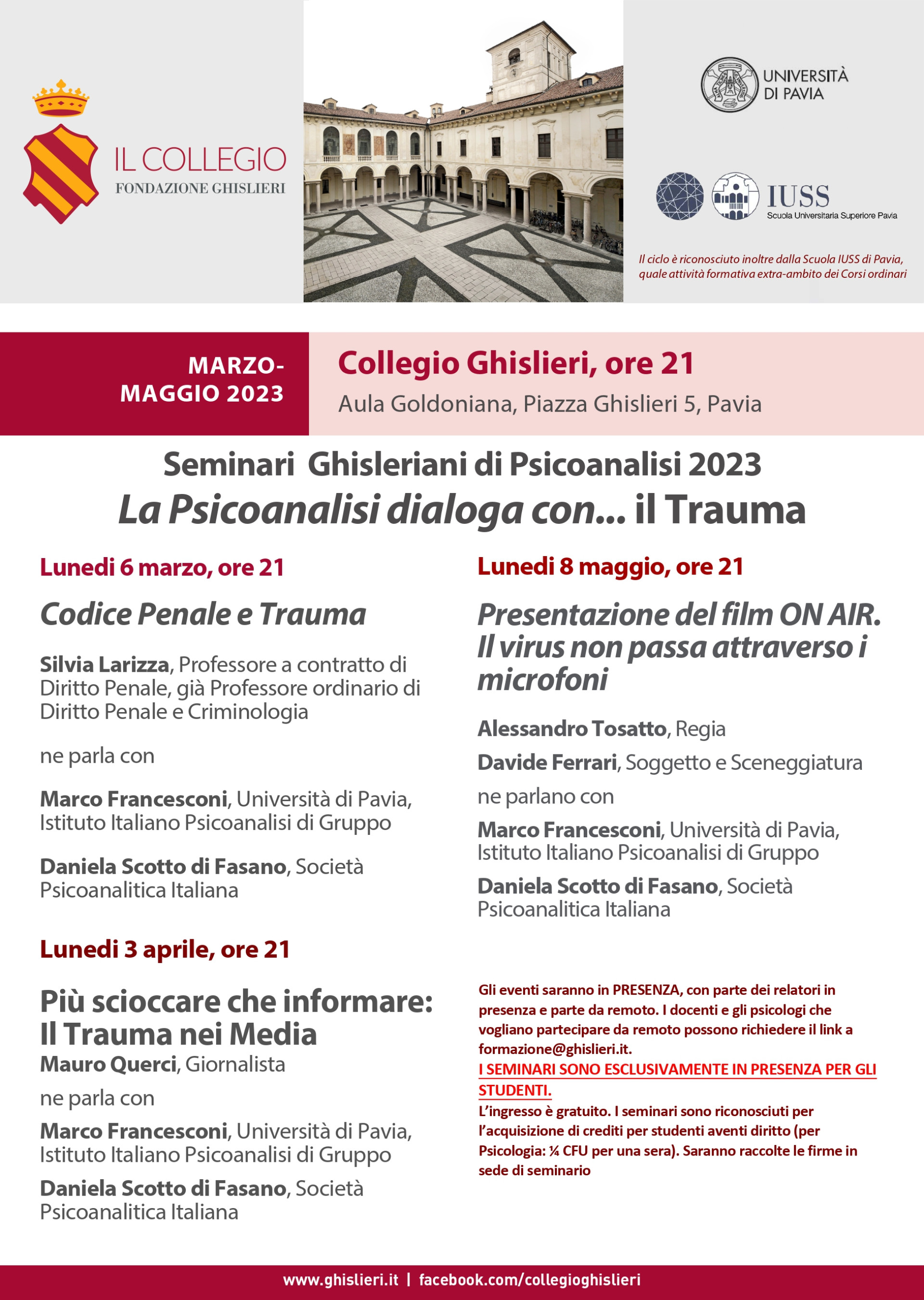 Seminari Ghisleriani di Psicoanalisi 2023 - lunedi 6 marzo h:21